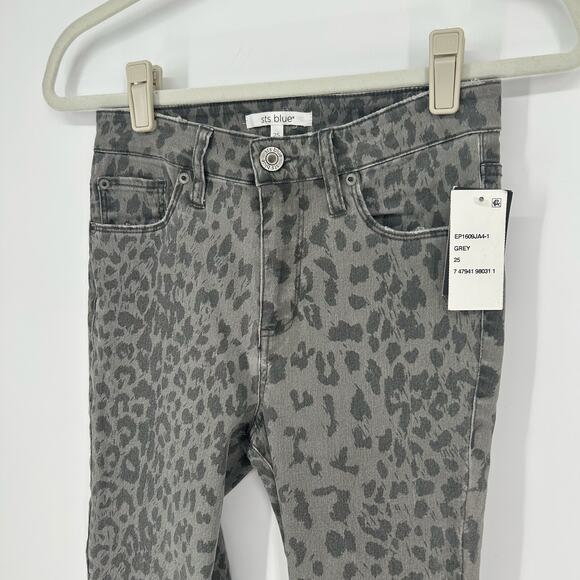 STS Blue Ellie High Rise Skinny Jeans Gray Leopard Print Raw Hem Size 25 NWT - Picture 5 of 5